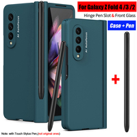 Z dotykowym rysikiem do Samsung Galaxy Z Fold 3 2 4 5G Case zawias pióro gniazdo przedni ekran szkło chroń Capa Z Fold 2 3 4 okładka 1